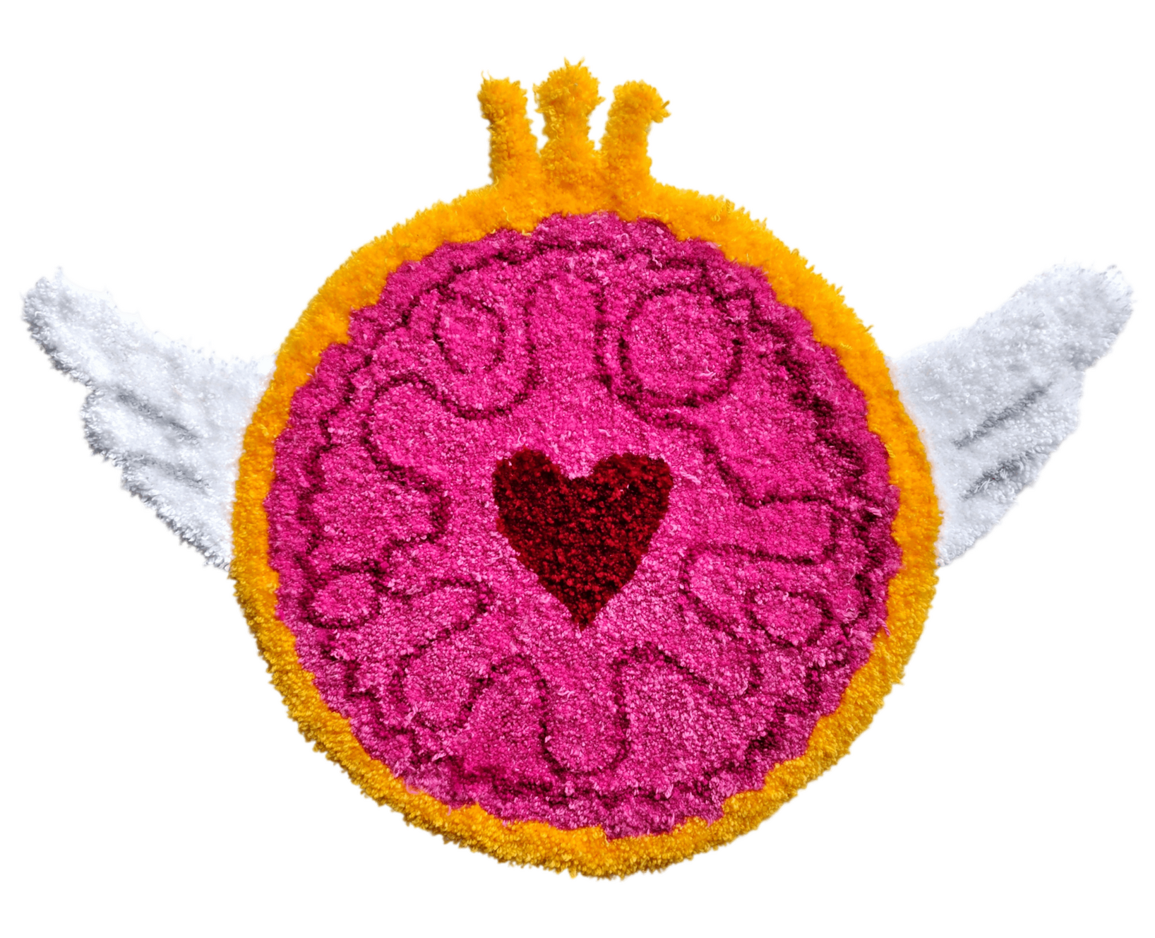 Jammie Dodger but as a magical girl locket, 72 x 53cm, tufted yarn